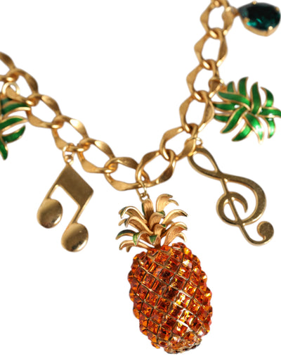 Dolce & Gabbana Gold-Ton Messing Kette Ananas Crystal Musical Halskette