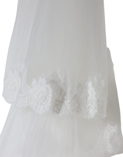 Dolce & Gabbana Weiß Floral Spitze Nylon Boden Länge Hochzeit Schleier