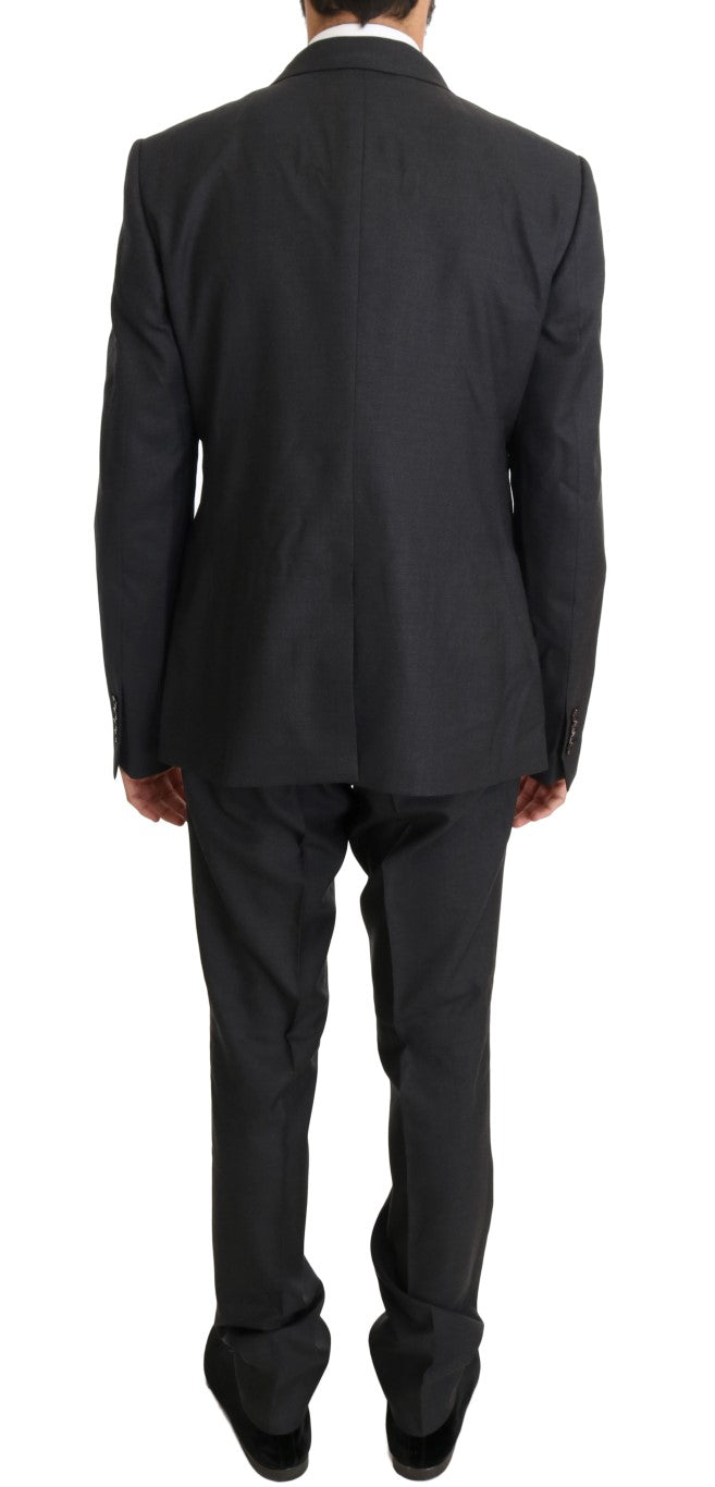 Dolce & Gabbana Grauer zweireihiger schlanker Anzug aus Wolle und Seide