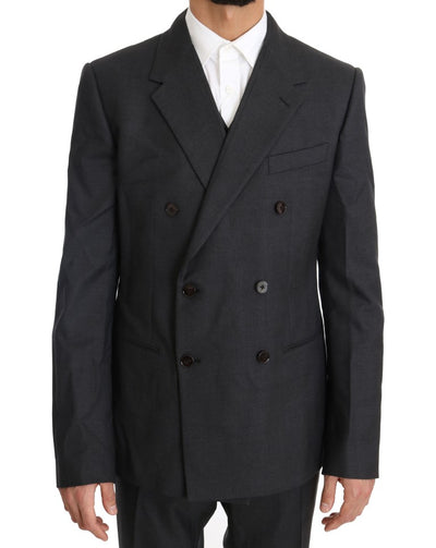 Dolce & Gabbana Grauer zweireihiger schlanker Anzug aus Wolle und Seide