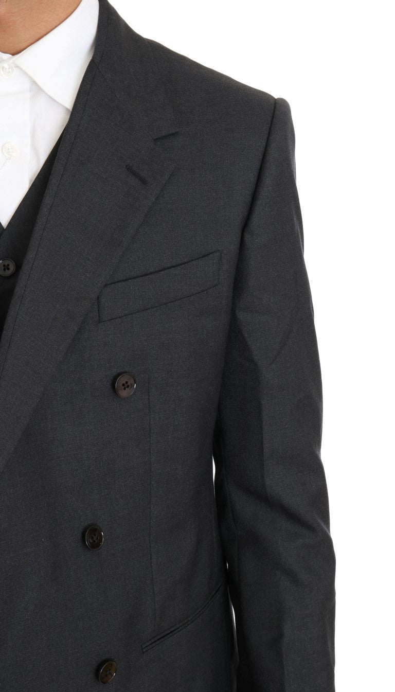 Dolce & Gabbana Grauer zweireihiger schlanker Anzug aus Wolle und Seide