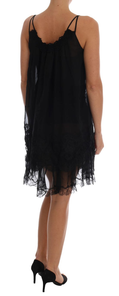 Dolce & Gabbana Schwarzes Seiden-Spitzen-Chemise-Kleid