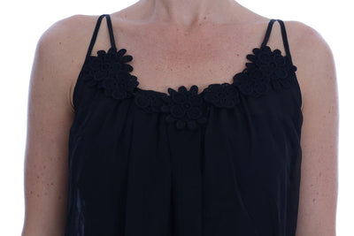 Dolce & Gabbana Schwarzes Seiden-Spitzen-Chemise-Kleid