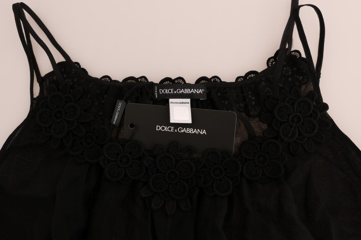 Dolce & Gabbana Schwarzes Seiden-Spitzen-Chemise-Kleid
