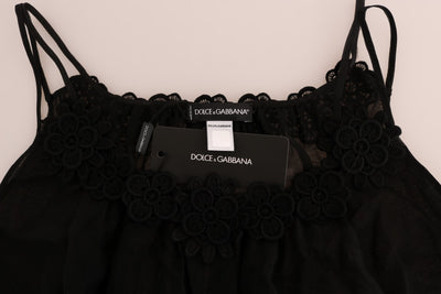 Dolce & Gabbana Schwarzes Seiden-Spitzen-Chemise-Kleid