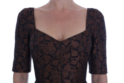 Dolce & Gabbana Schwarzbraunes Kleid aus geblümtem Brokat in A-Linie