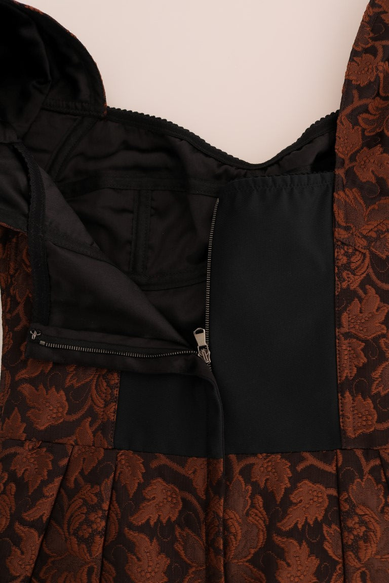 Dolce & Gabbana Schwarzbraunes Kleid aus geblümtem Brokat in A-Linie