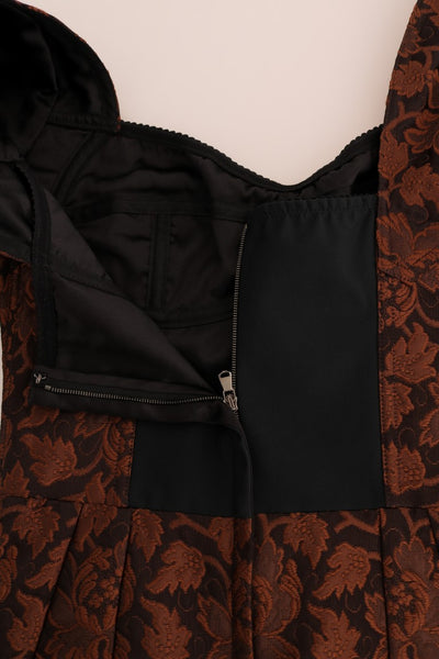 Dolce & Gabbana Schwarzbraunes Kleid aus geblümtem Brokat in A-Linie