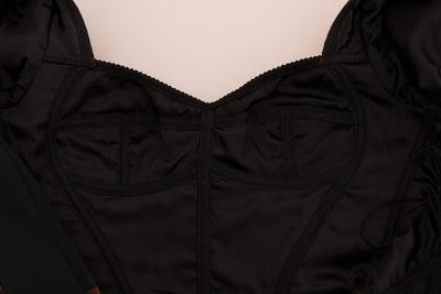 Dolce & Gabbana Schwarzbraunes Kleid aus geblümtem Brokat in A-Linie