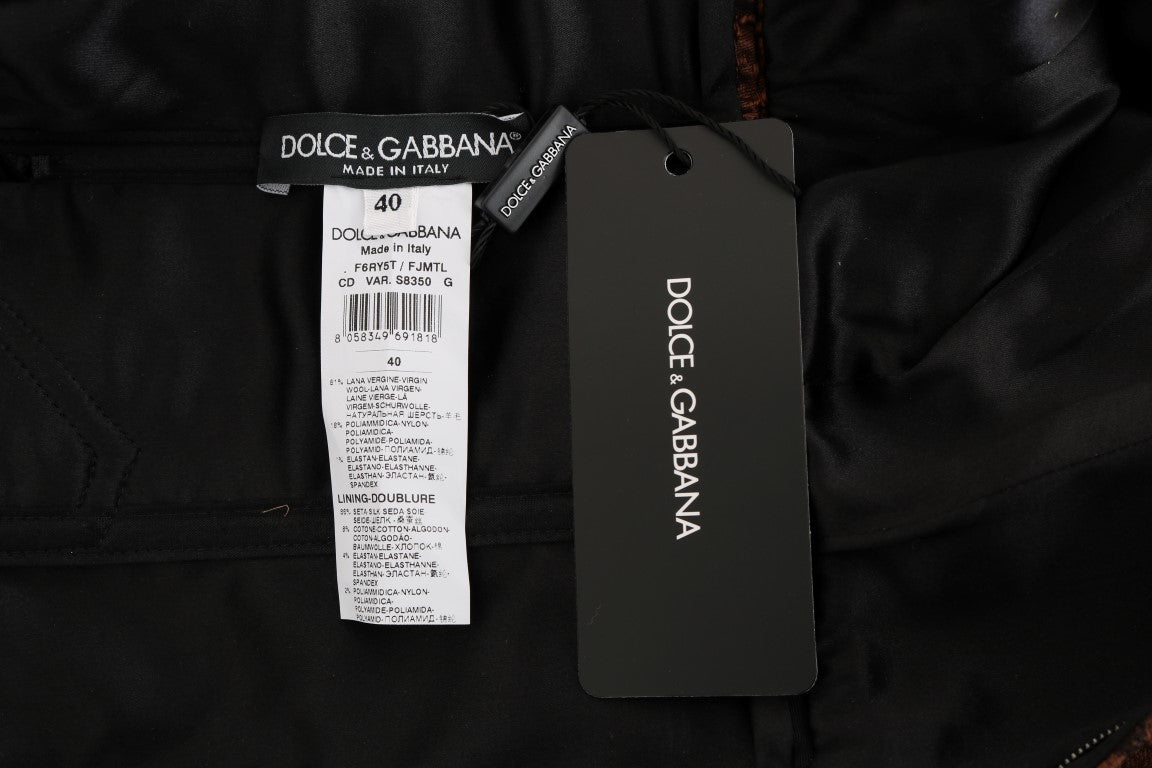 Dolce & Gabbana Schwarzbraunes Kleid aus geblümtem Brokat in A-Linie