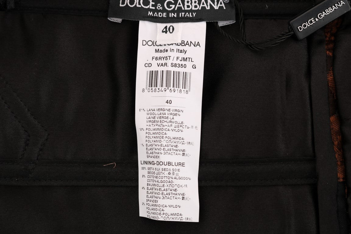 Dolce & Gabbana Schwarzbraunes Kleid aus geblümtem Brokat in A-Linie