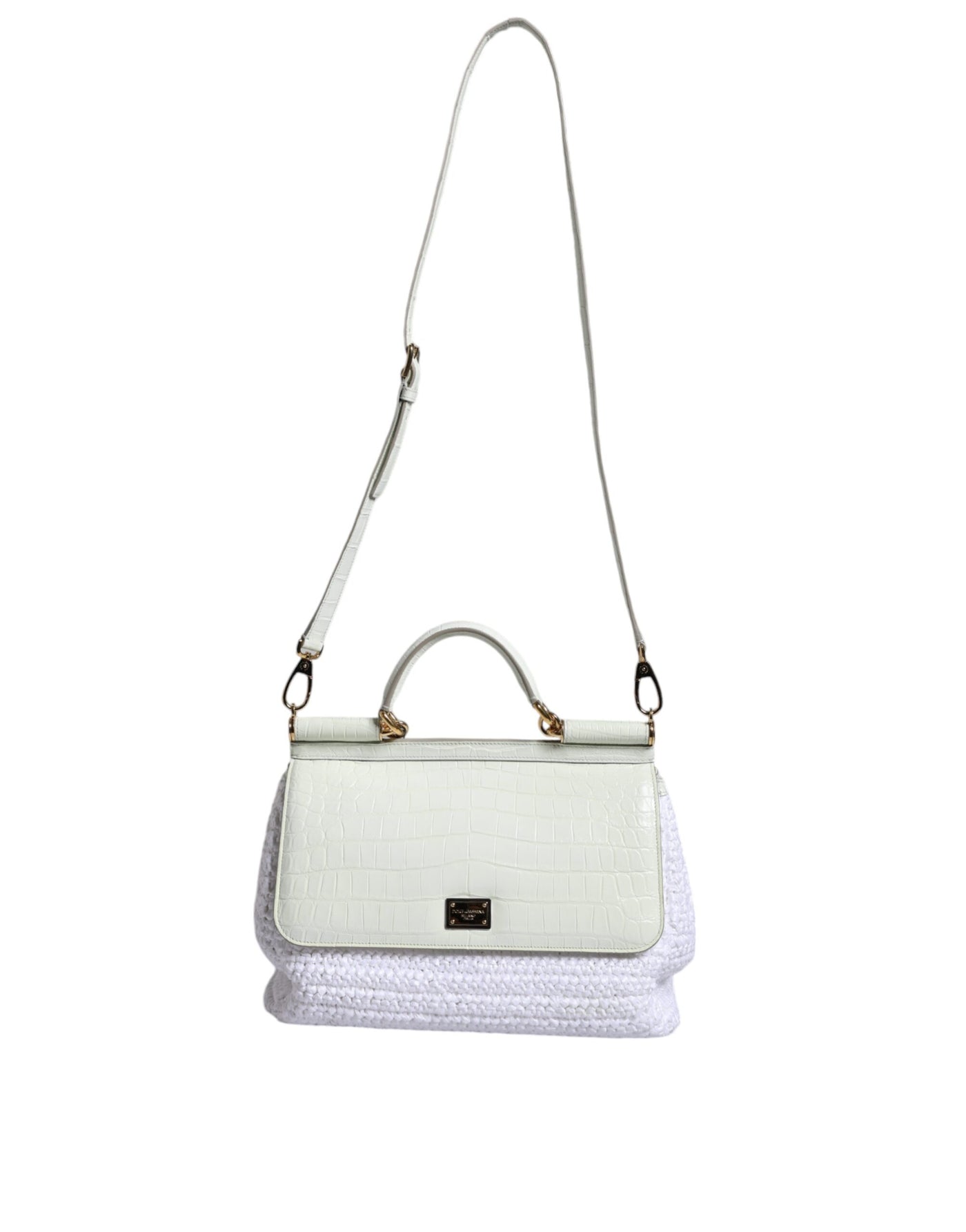 Dolce & Gabbana Weiße Rafia Leder SICILY Crossbody Tasche