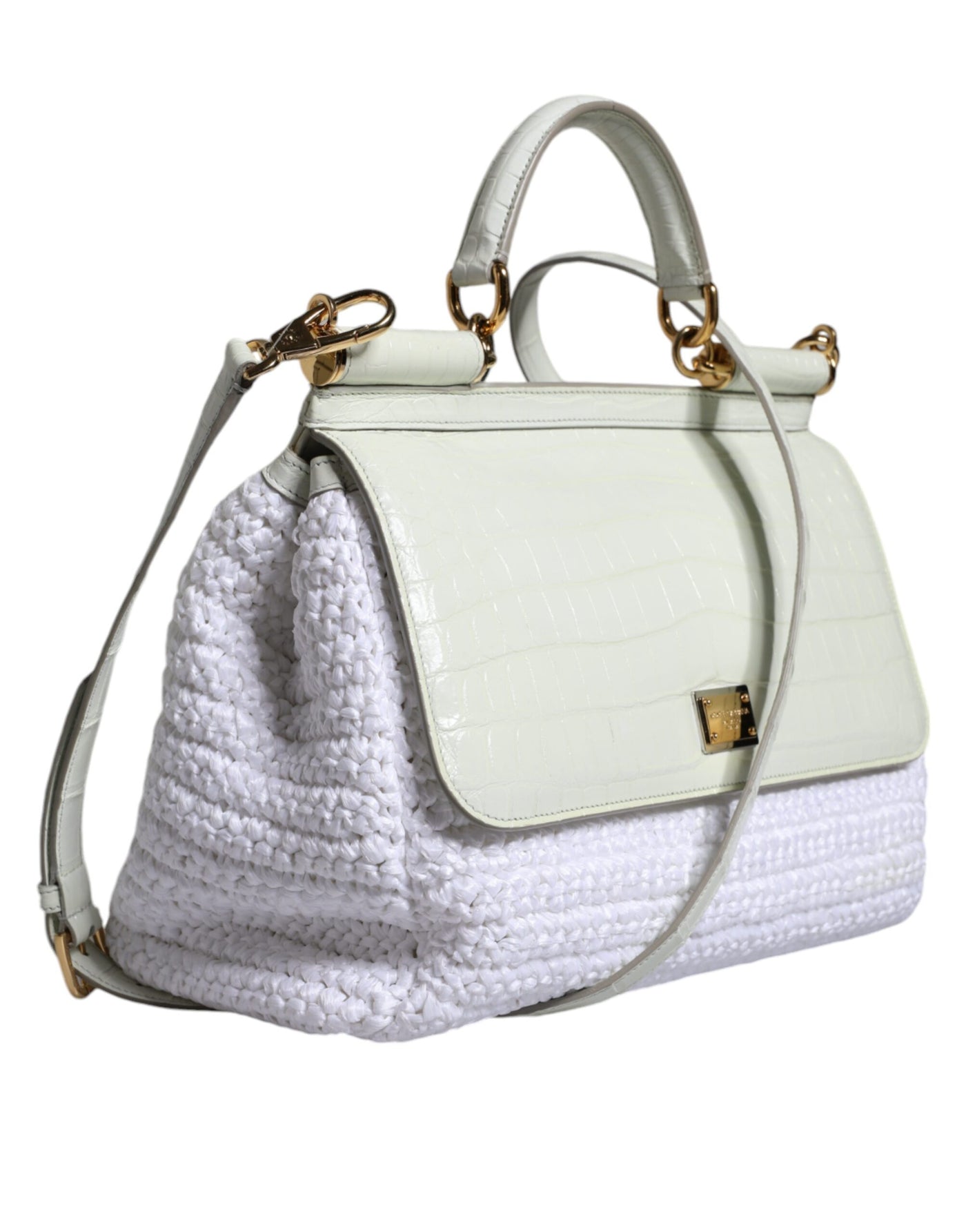 Dolce & Gabbana Weiße Rafia Leder SICILY Crossbody Tasche