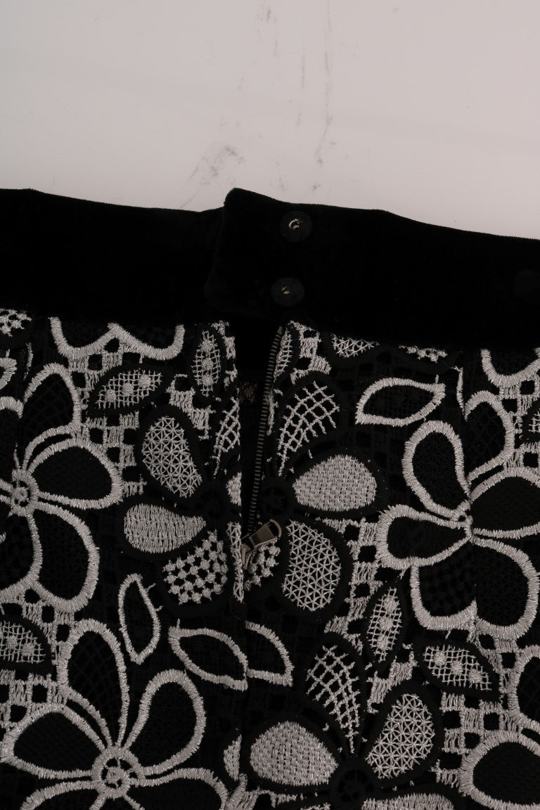 Dolce & Gabbana Floraler Makramee-Spitzen-Kristall-Knopf-Rock