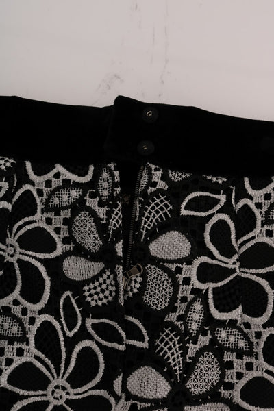Dolce & Gabbana Floraler Makramee-Spitzen-Kristall-Knopf-Rock