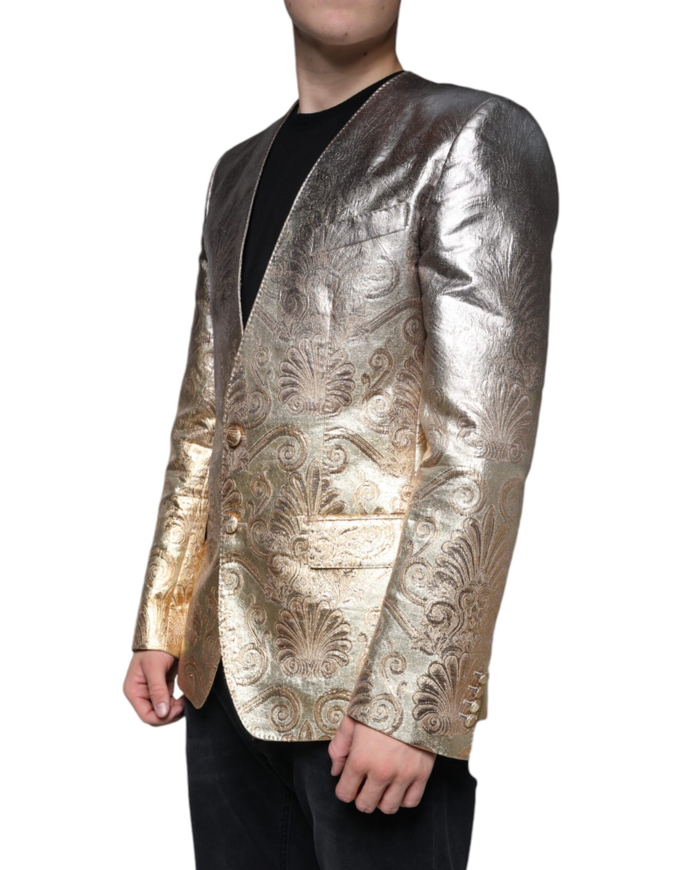 Dolce & Gabbana Gold Jacquard einreihiger Kleiderblazer