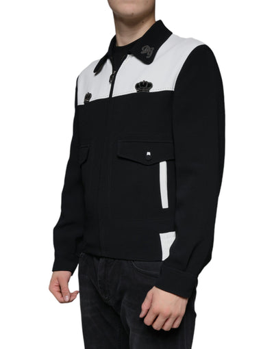 Dolce & Gabbana Schwarz Weiß DG Crown Full Zip Blouson Jacke