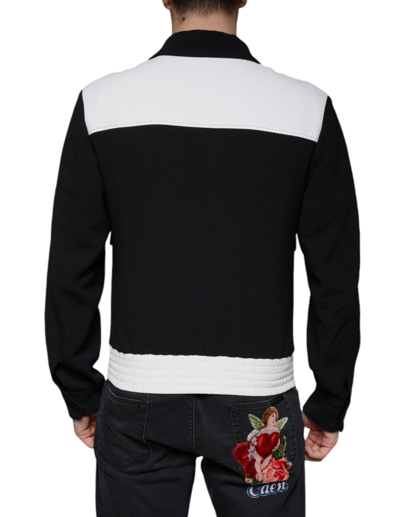 Dolce & Gabbana Schwarz Weiß DG Crown Full Zip Blouson Jacke