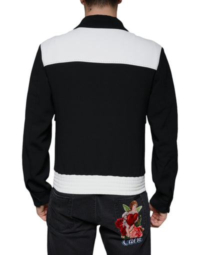 Dolce & Gabbana Schwarz Weiß DG Crown Full Zip Blouson Jacke