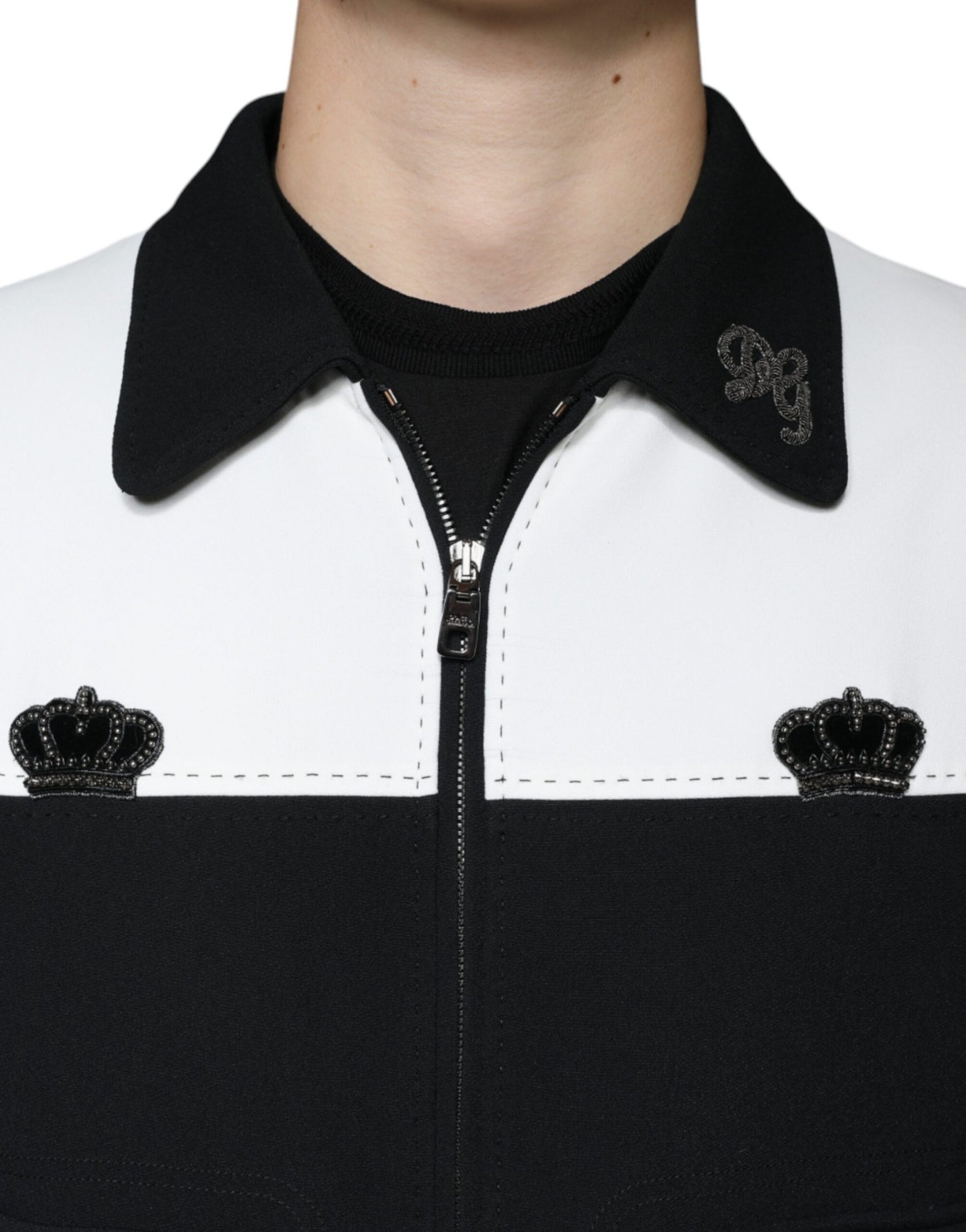 Dolce & Gabbana Schwarz Weiß DG Crown Full Zip Blouson Jacke