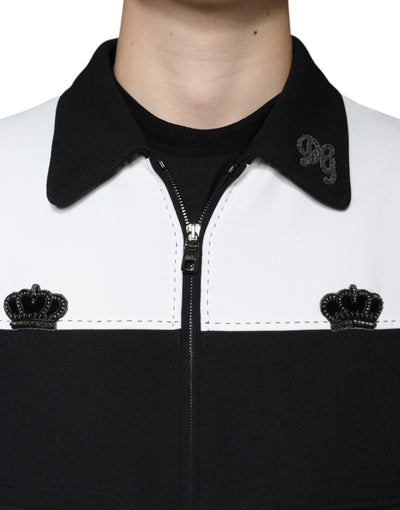 Dolce & Gabbana Schwarz Weiß DG Crown Full Zip Blouson Jacke