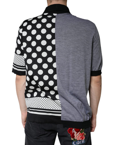 Dolce & Gabbana Schwarz-Weißes gepunktetes Poloshirt mit Kragen