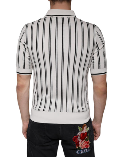 Dolce & Gabbana Weiß-schwarz gestreiftes Polo-Shirt mit kurzen Ärmeln