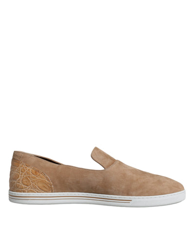 Dolce & Gabbana Beige Wildleder Kaiman Loafers Hausschuhe Schuhe