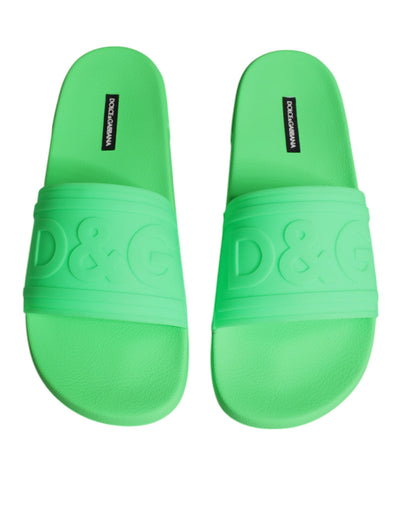 Dolce & Gabbana Grüne Leder Pantoletten Sandalen Beachwear Schuhe