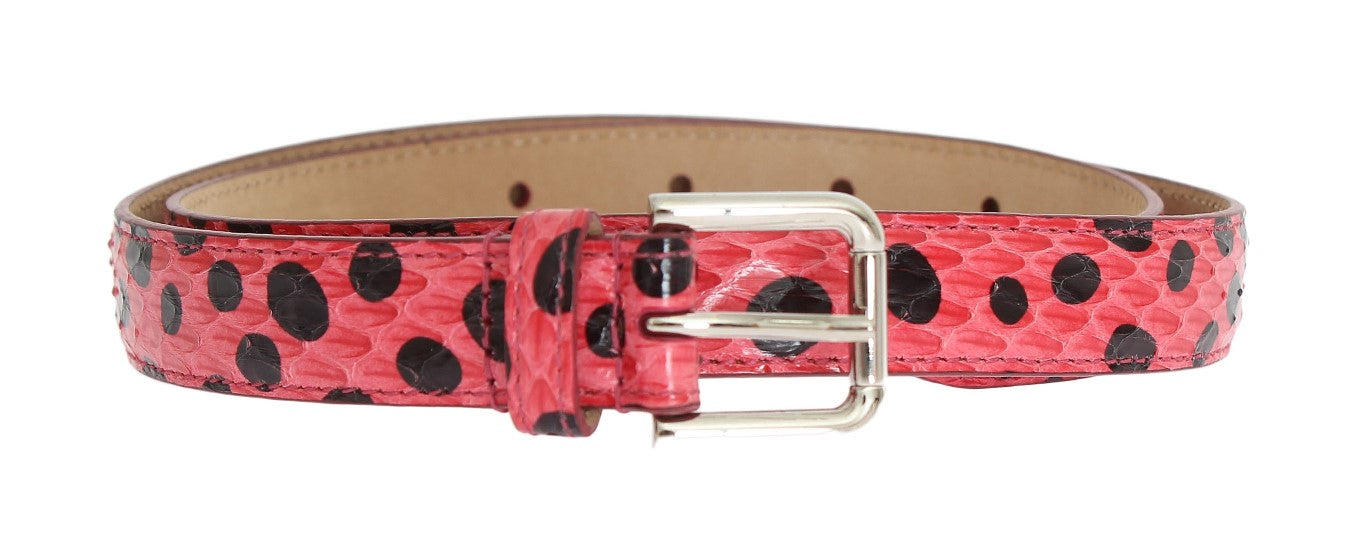 Dolce & Gabbana Rosa Polka-Schlangenhaut Gürtel mit Silberschnalle