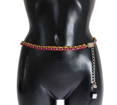Dolce & Gabbana Rot Gelb Leder Kristall Gürtel