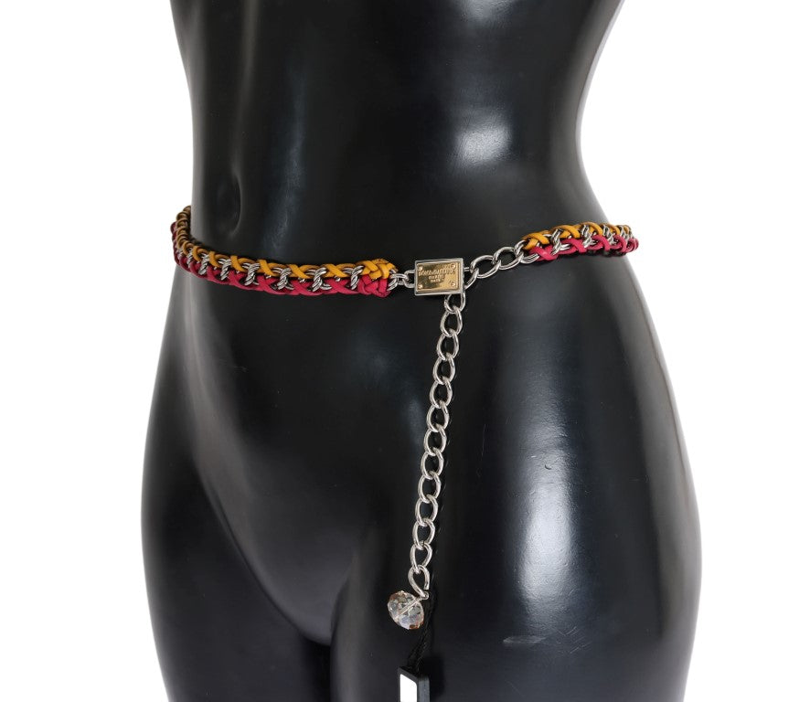 Dolce & Gabbana Rot Gelb Leder Kristall Gürtel