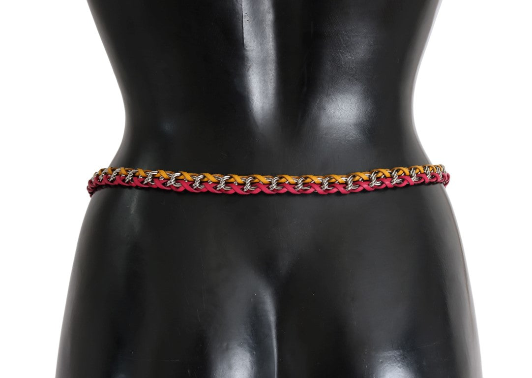 Dolce & Gabbana Rot Gelb Leder Kristall Gürtel
