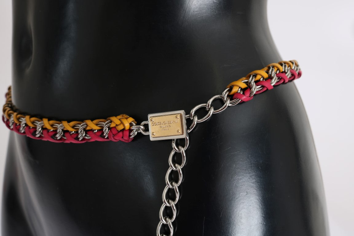 Dolce & Gabbana Rot Gelb Leder Kristall Gürtel