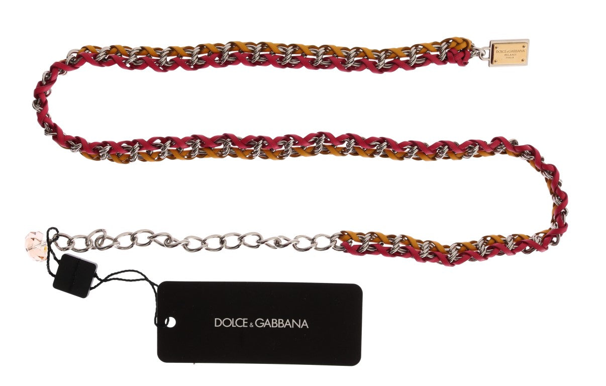 Dolce & Gabbana Rot Gelb Leder Kristall Gürtel