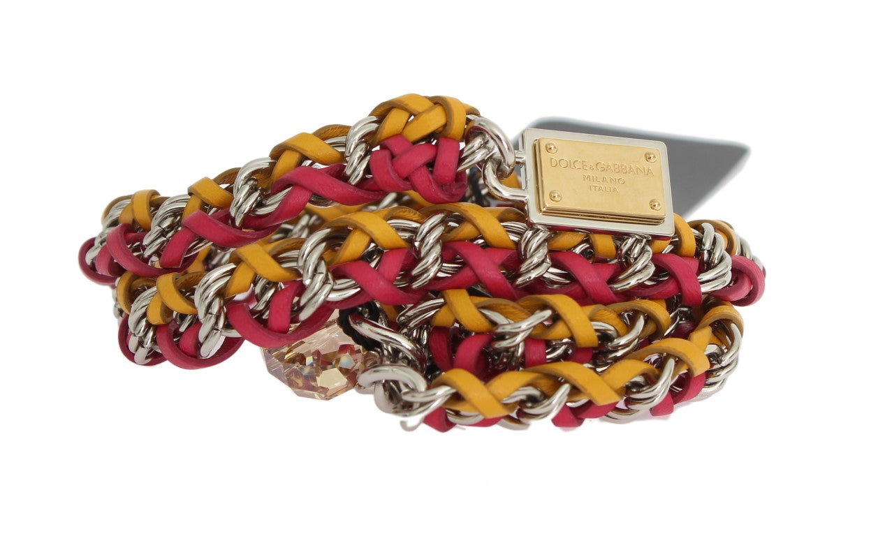 Dolce & Gabbana Rot Gelb Leder Kristall Gürtel