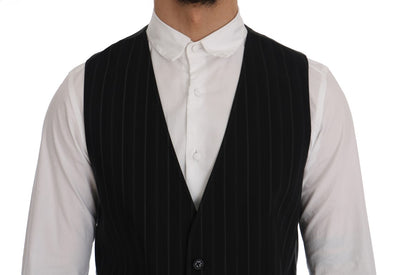 Dolce & Gabbana Schwarze STAFF Baumwollweste mit Streifen