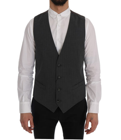 Dolce & Gabbana Graue STAFF Baumwollweste mit Streifen
