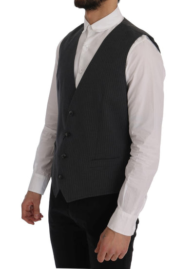 Dolce & Gabbana Graue STAFF Baumwollweste mit Streifen