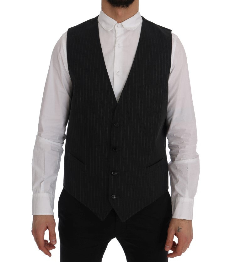 Dolce & Gabbana Graue STAFF Baumwollweste mit Streifen