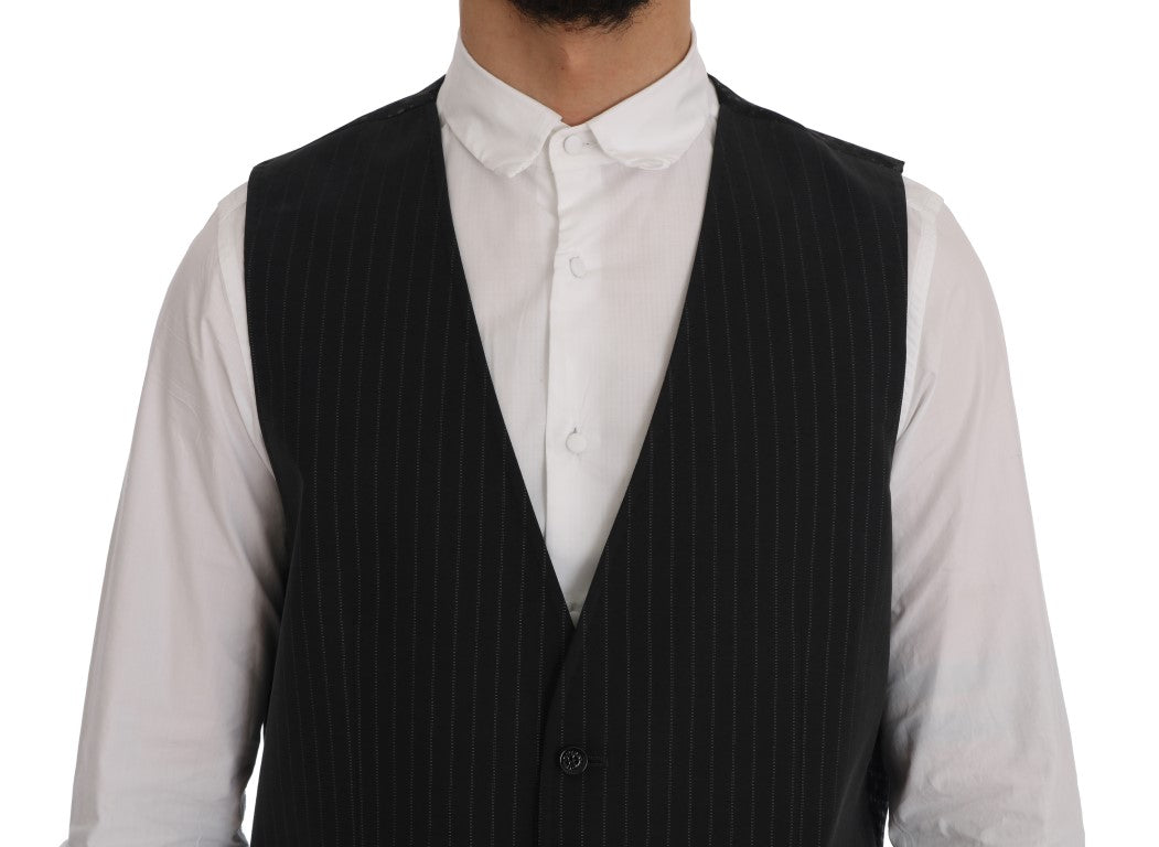 Dolce & Gabbana Graue STAFF Baumwollweste mit Streifen