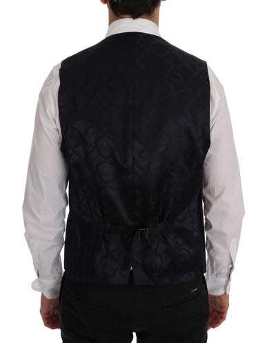 Dolce & Gabbana Schwarze STAFF Weste aus gestreifter Wolle