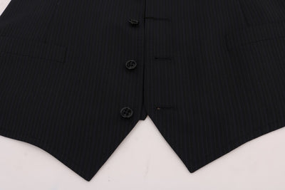 Dolce & Gabbana Schwarze STAFF Weste aus gestreifter Wolle