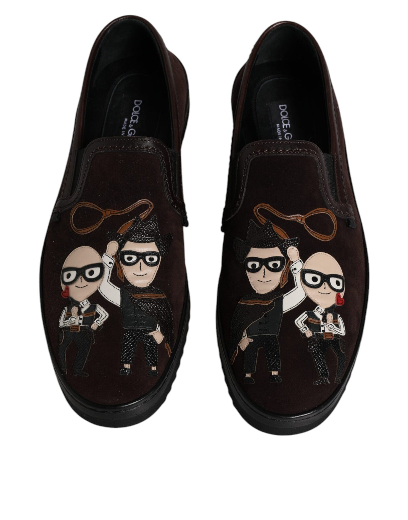 Dolce & Gabbana Braun Wildleder DG Familie Slip On Flats Schuhe