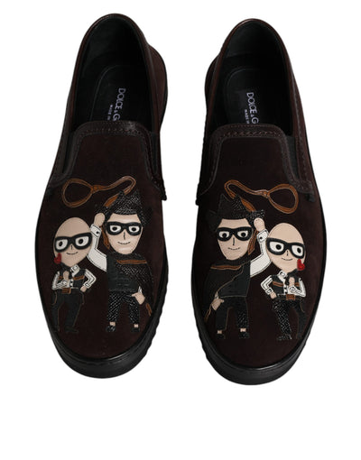 Dolce & Gabbana Braun Wildleder DG Familie Slip On Flats Schuhe