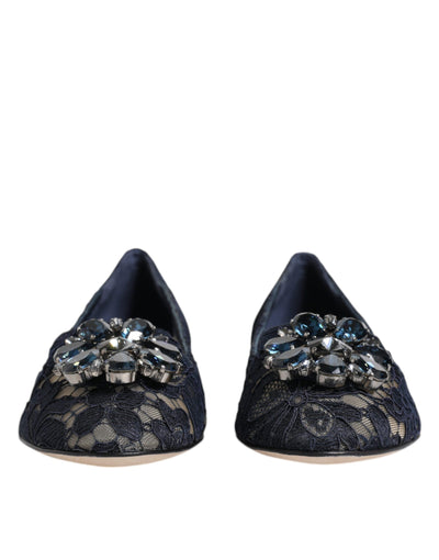 Dolce & Gabbana Blau Taormina Spitze Kristalle Flats Schuhe