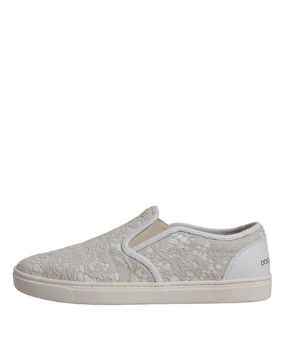Dolce & Gabbana Weiß Floral Spitze Slip On Loafers Schuhe