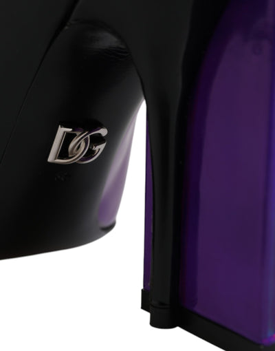Dolce & Gabbana Lila Schwarz Spitzstiefel Schuhe