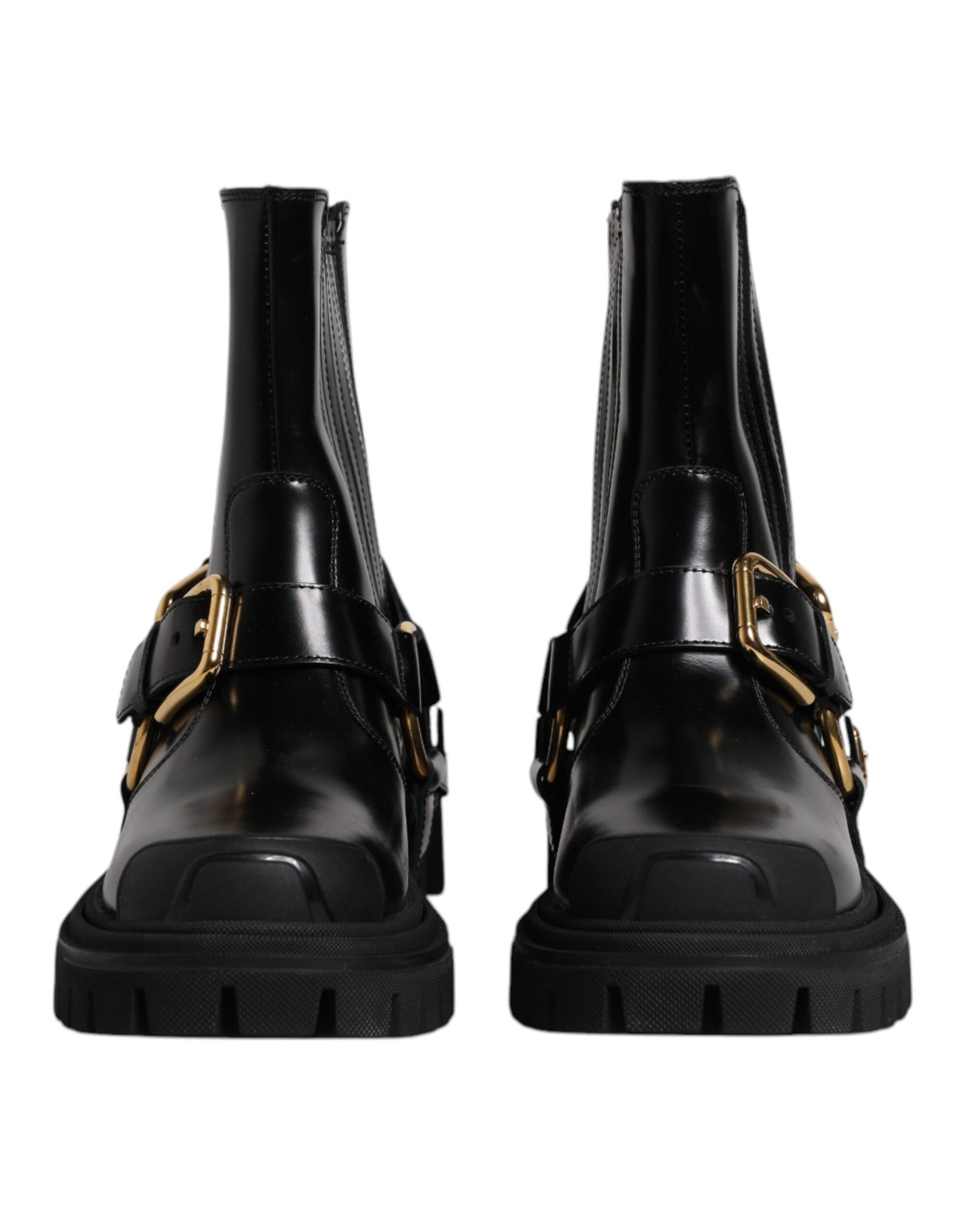 Dolce & Gabbana Schwarz Leder Slip On Stretch Trekking Stiefel Schuhe