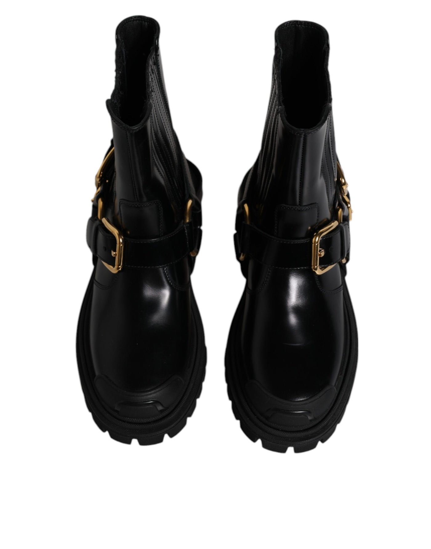 Dolce & Gabbana Schwarz Leder Slip On Stretch Trekking Stiefel Schuhe